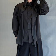 Load image into Gallery viewer, Cape Hooded Long Sleeve Draped Satin Shirt