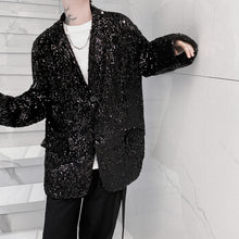 Load image into Gallery viewer, Red Sequined Suit Jacket Slim Straight Suit Pants Two-piece Set