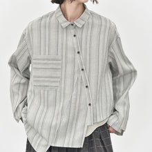Load image into Gallery viewer, Women’s Striped Slanted Placket Irregular Hem Shirt