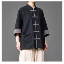Load image into Gallery viewer, Cotton Linen Three Quarter Sleeve Frog Button Taichi Shirt