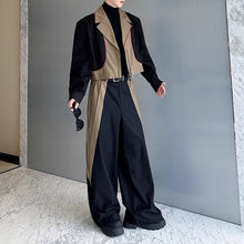 Load image into Gallery viewer, Structured Contrast Color Patchwork Pleated Jacket Fake Two-piece Pants Two-piece Suit