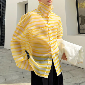 Striped Sheer Long-sleeved Shirt