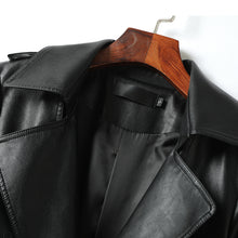 Load image into Gallery viewer, Winter Mid-length Leather Trench Coat