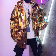Load image into Gallery viewer, Stage Party Silver Leather Hooded Jacket
