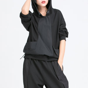 Contrast Panel Hooded Long Sleeve T-Shirt