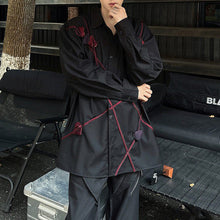 Load image into Gallery viewer, Black Long-sleeved Shirt with Rose Pattern