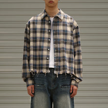 Load image into Gallery viewer, Raw Edge Cropped Loose Check Shirt
