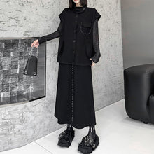 Load image into Gallery viewer, Black Loose Vest Elastic Waist Skirt Suit