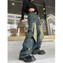 Load image into Gallery viewer, Retro Straight-leg Distressed Washed Patchwork Jeans

