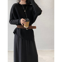 Load image into Gallery viewer, Women's Ribbed Knit Off Shoulder Belted Asymmetrical Hem Sweater