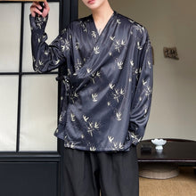 Load image into Gallery viewer, Lace-up Bamboo Leaf Print Shirt
