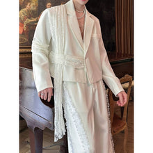Load image into Gallery viewer, Lace Streamer Overlay Ribbon Belt Cropped Blazer Jacket