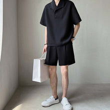 Load image into Gallery viewer, Waffle Lapel Polo Shirt Shorts Set
