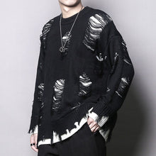 Load image into Gallery viewer, Dark Ripped Crew Neck Sweater