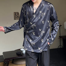 Load image into Gallery viewer, Lace-up Bamboo Leaf Print Shirt