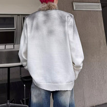 Load image into Gallery viewer, American style Distressed Spray-painted Fur Collar Sweater
