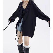 Load image into Gallery viewer, Large Ruffled V-neck And Tie-up Loose Shirt