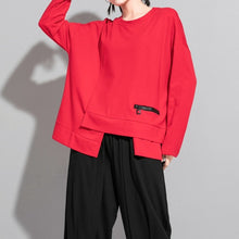 Load image into Gallery viewer, Women's Zipper Detail Paneled Loose Long Sleeve Top