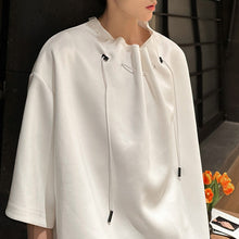 Load image into Gallery viewer, Drawstring Neckline Padded Shoulder T-shirt
