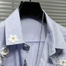 Load image into Gallery viewer, Three-dimensional Flower Loose Blue Striped Shirt