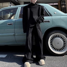 Load image into Gallery viewer, Stand Collar Side Zipper Padded Shoulder Sweatshirt Wide Leg Pants Two-piece Set