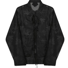 Load image into Gallery viewer, Jacquard Silhouette Long-sleeved Lace-up Shirt