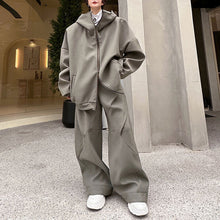 Load image into Gallery viewer, Hoodie Cardigan Sweatshirt Stitching Straight Wide-leg Trousers Two-piece Set
