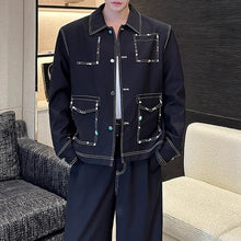 Load image into Gallery viewer, Handmade Gemstone Embellished Lapel Jacket and Wide-Leg Pants Two-Piece Set