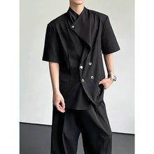 Load image into Gallery viewer, Asymmetrical Shoulder Pad Design Short-Sleeve Shirt