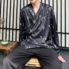Load image into Gallery viewer, Lace-up Bamboo Leaf Print Shirt