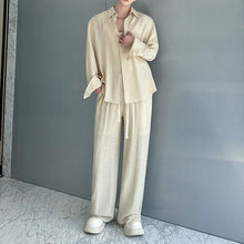 Load image into Gallery viewer, Cotton-Linen Long-Sleeve Shirt Wide-Leg Pant Casual Two-piece Set