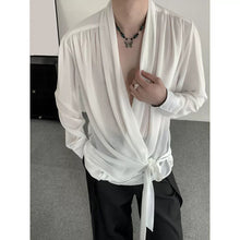 Load image into Gallery viewer, White Long-Sleeved Chiffon Shirt With Lace-Up