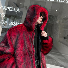 Load image into Gallery viewer, Winter Faux Fur Reversible Hooded Leather Coat