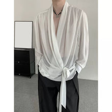 Load image into Gallery viewer, White Long-Sleeved Chiffon Shirt With Lace-Up