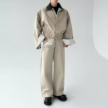 Load image into Gallery viewer, Leather Collar Contrast Plaid Oversized Turned-sleeve Cotton Jacket