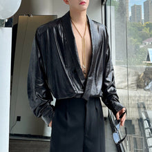 Load image into Gallery viewer, Liquid Glossy Large V-neck PU Leather Shirt