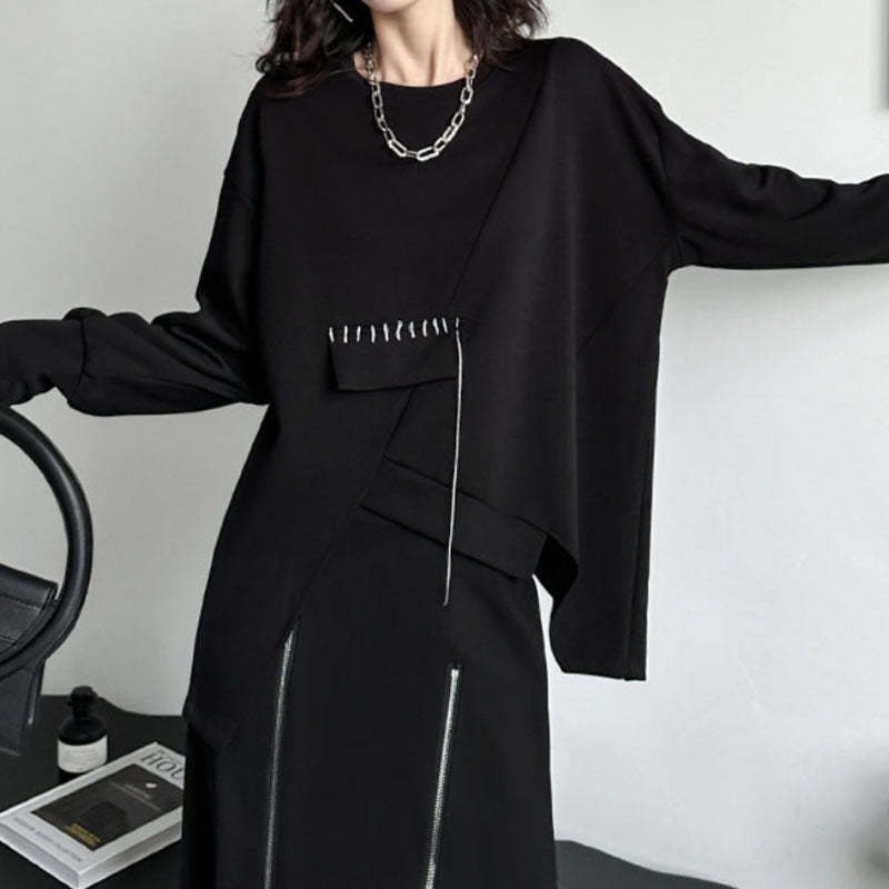 Fashionable Irregular Long-sleeved Sweatshirt and Elastic Waist Pants Set