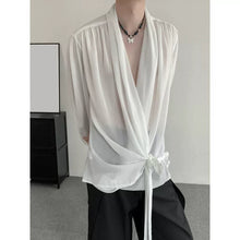 Load image into Gallery viewer, White Long-Sleeved Chiffon Shirt With Lace-Up
