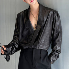 Load image into Gallery viewer, Liquid Glossy Large V-neck PU Leather Shirt