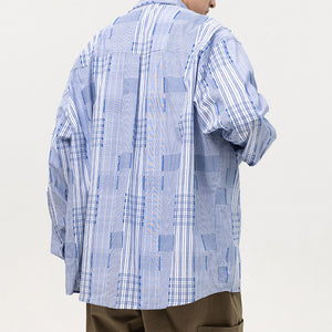 Spliced Lapel Pocket Loose Plaid Shirt