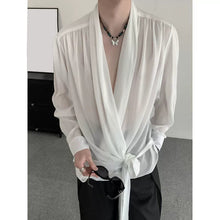 Load image into Gallery viewer, White Long-Sleeved Chiffon Shirt With Lace-Up