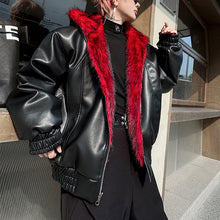Load image into Gallery viewer, Winter Faux Fur Reversible Hooded Leather Coat