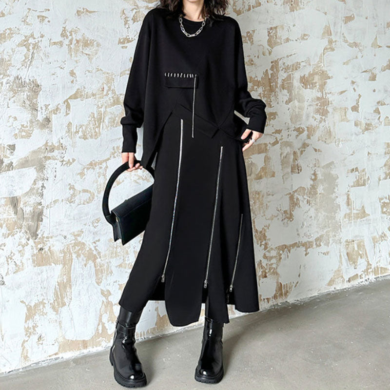 Irregular Zipper Placket Short Sweatshirt