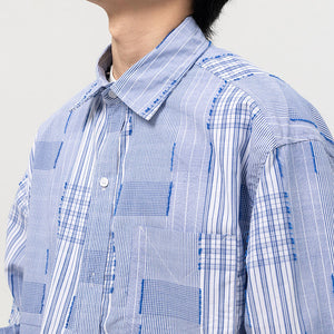 Spliced Lapel Pocket Loose Plaid Shirt