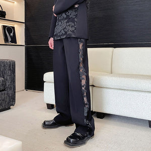 Jacquard Sheer Blazer and Straight Trousers Two-piece Suit