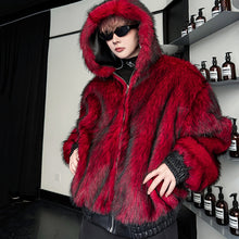 Load image into Gallery viewer, Winter Faux Fur Reversible Hooded Leather Coat