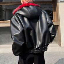 Load image into Gallery viewer, Winter Faux Fur Reversible Hooded Leather Coat