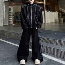 Load image into Gallery viewer, Stand Collar Hand-painted Stroke Shoulder Pad Sweatshirt Casual Wide-leg Pants Two-piece Suit