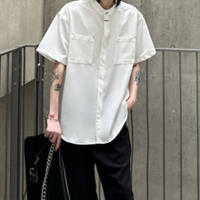 Load image into Gallery viewer, Black Small Stand Collar Padded Shoulder Shirt