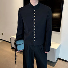 Load image into Gallery viewer, Gold Button Shoulder Pad Stand Collar Cropped Jacket